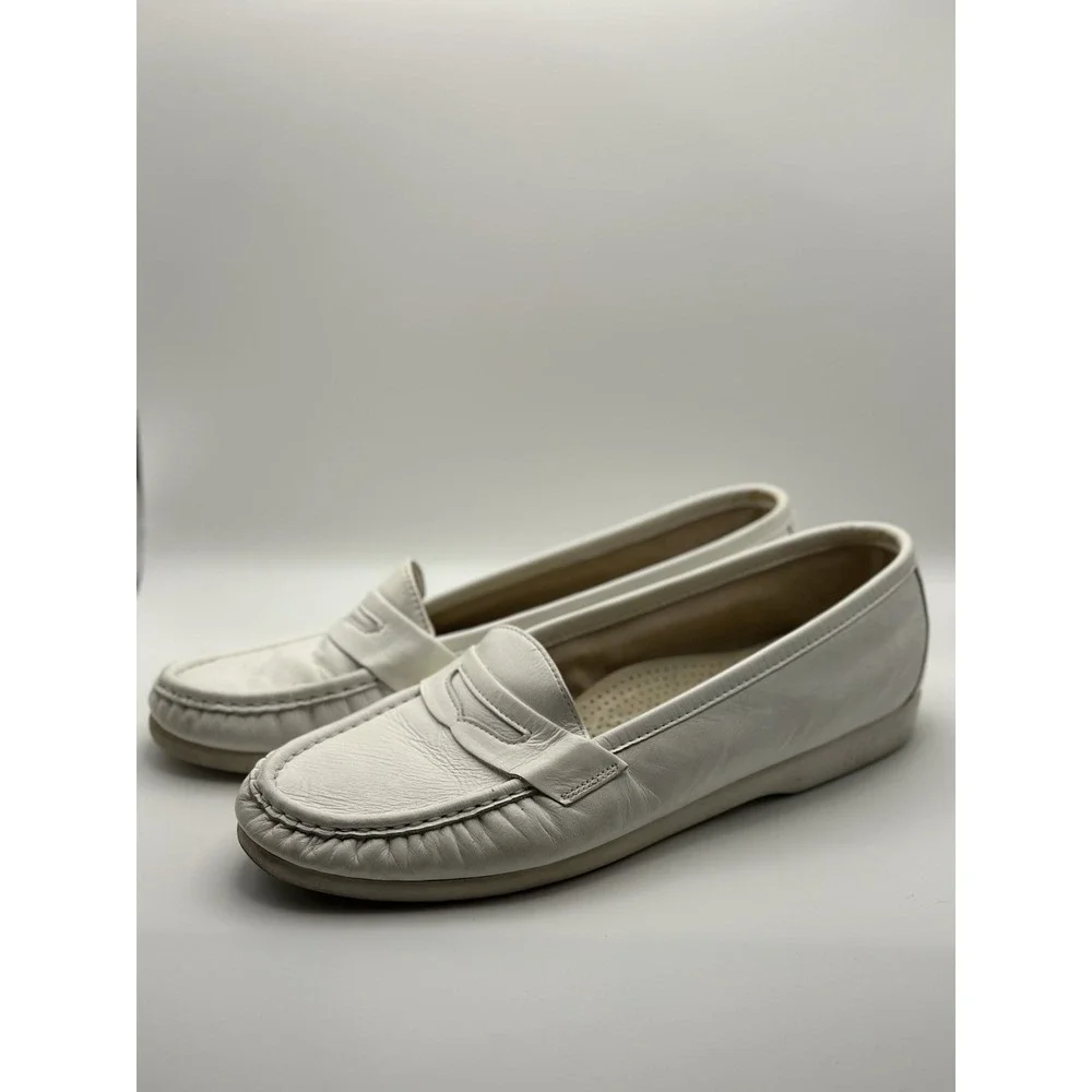 SAS Womens Wink Penny Loafers White Comfort‎ Leather Shoes, size US 8.5 M